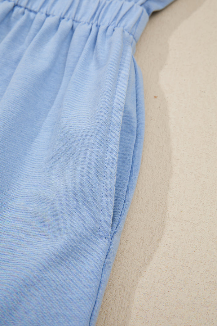 Sky Blue Mineral Wash Elastic Waist Tank Dress with Side Pockets Shewin