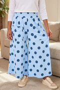 Sky Blue Polka Dot Elastic Waist Wide Leg Plus Size Pants Shewin