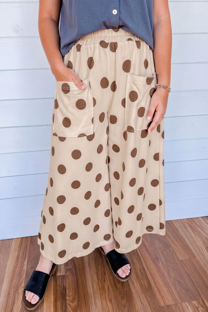 Sky Blue Polka Dot Elastic Waist Wide Leg Plus Size Pants Shewin