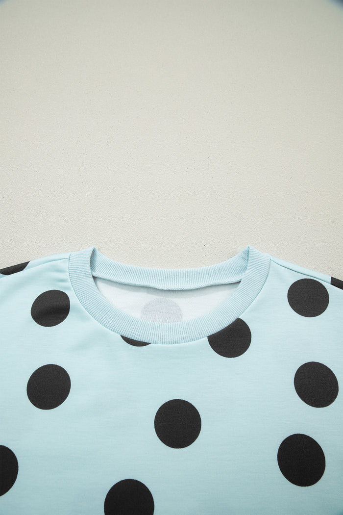 Sky Blue Polka Dot Short Sleeve Top Casual Skort 2pcs Outfit Shewin