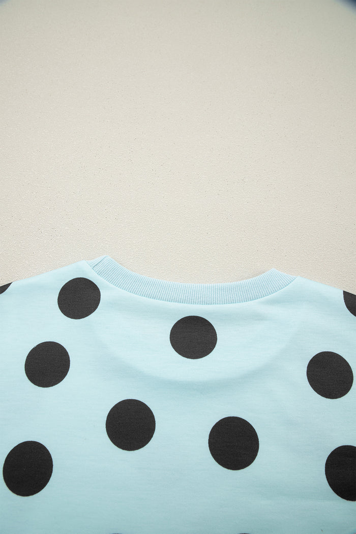 Sky Blue Polka Dot Short Sleeve Top Casual Skort 2pcs Outfit Shewin