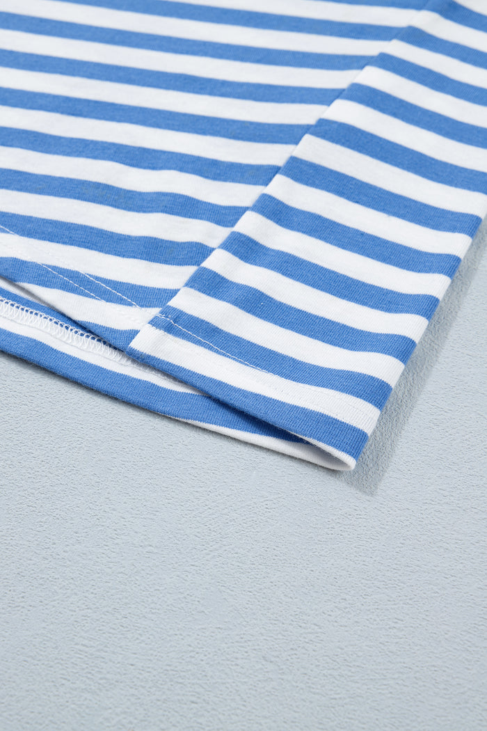 Sky Blue Stripe Nautical Tie Contrast Trim Round Neck T Shirt Mini Dress Shewin