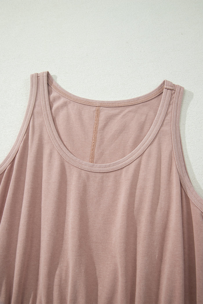 Smoke Gray Mineral Wash U Neck Elastic Waist Sleeveless Mini Dress Shewin