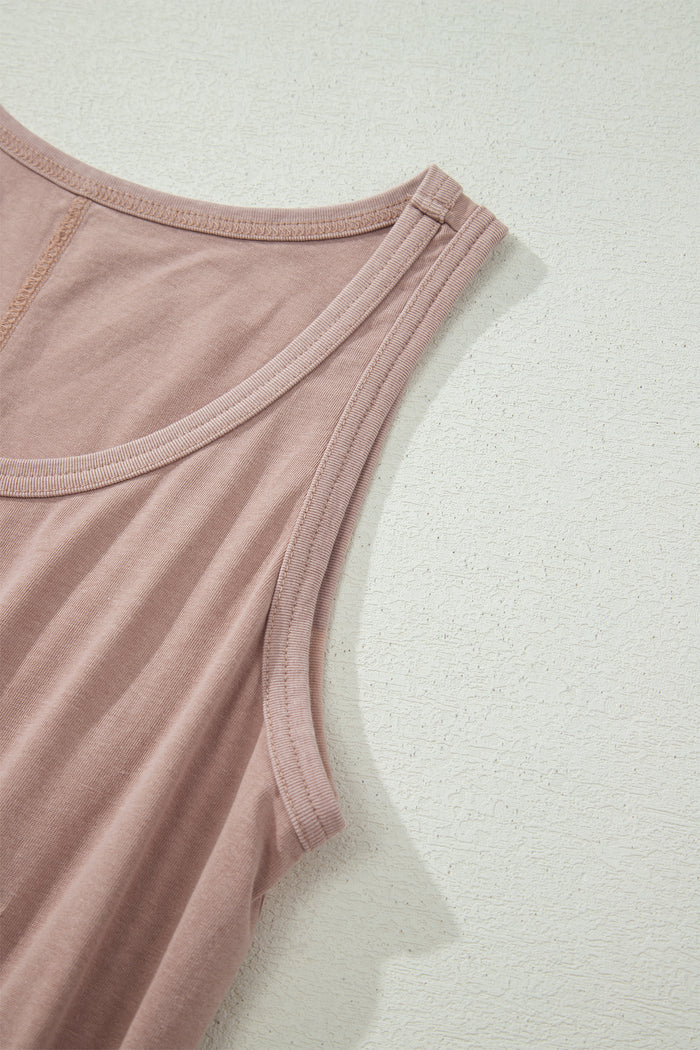 Smoke Gray Mineral Wash U Neck Elastic Waist Sleeveless Mini Dress Shewin