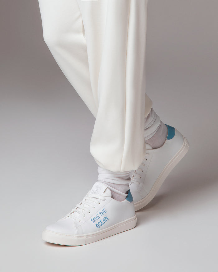 Sneakers Save the ocean bianco celeste, vegane ecologiche
