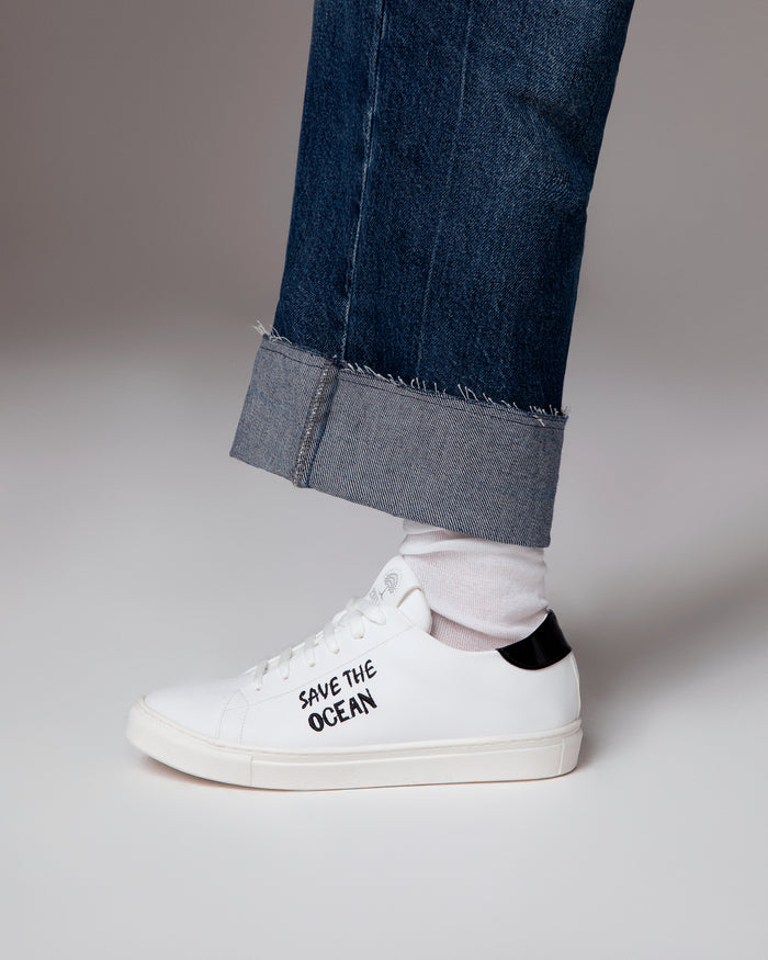 Sneakers Save the ocean bianco nero, vegane ecologiche