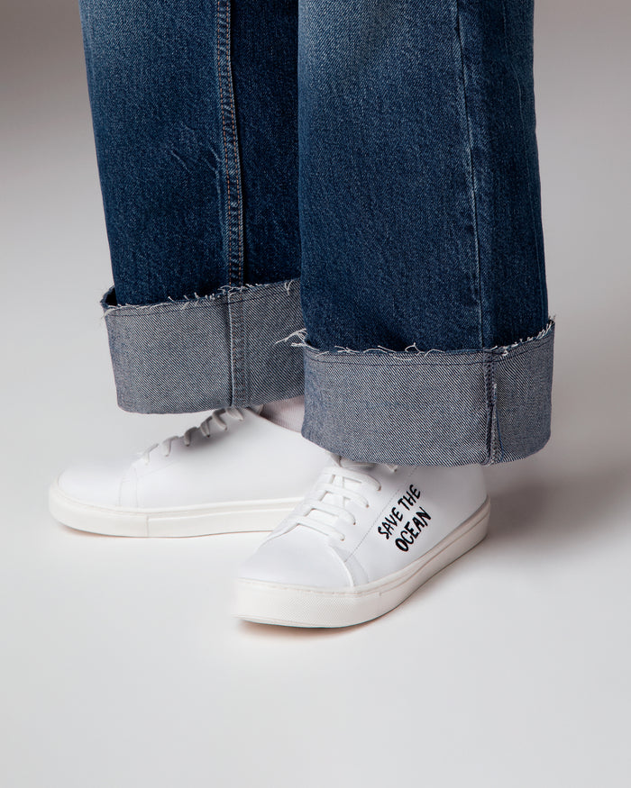Sneakers Save the ocean bianco nero, vegane ecologiche