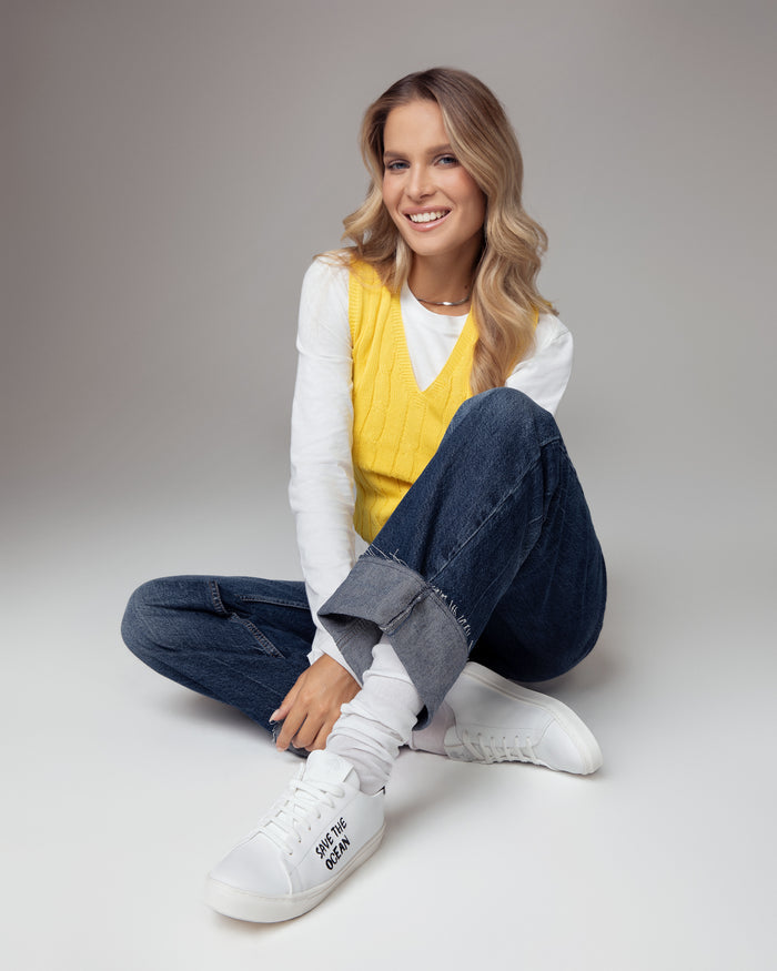 Sneakers Save the ocean bianco nero, vegane ecologiche