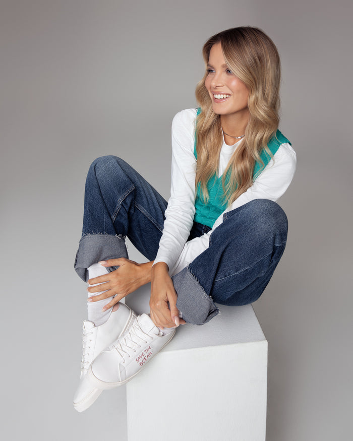 Sneakers Save the ocean bianco rosa, vegane ecologiche
