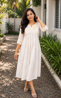 Soft cotton Kota checks Aline Kurti with yellow floral thread embroidered yoke MBS-1259 **Ready to dispatch**