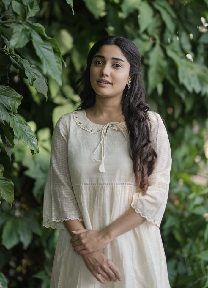 Soft cotton kota checks kurti/ dress with scalloped and handworked peterpan collar MBS-690 ** Ready to dispatch**