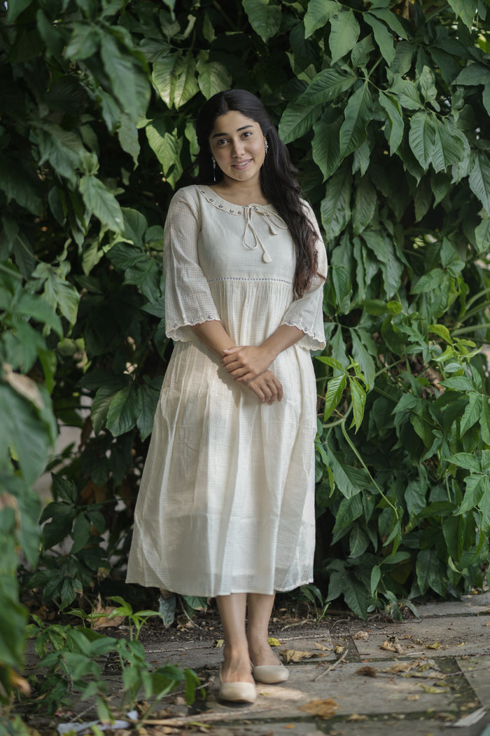 Soft cotton kota checks kurti/ dress with scalloped and handworked peterpan collar MBS-690 ** Ready to dispatch**