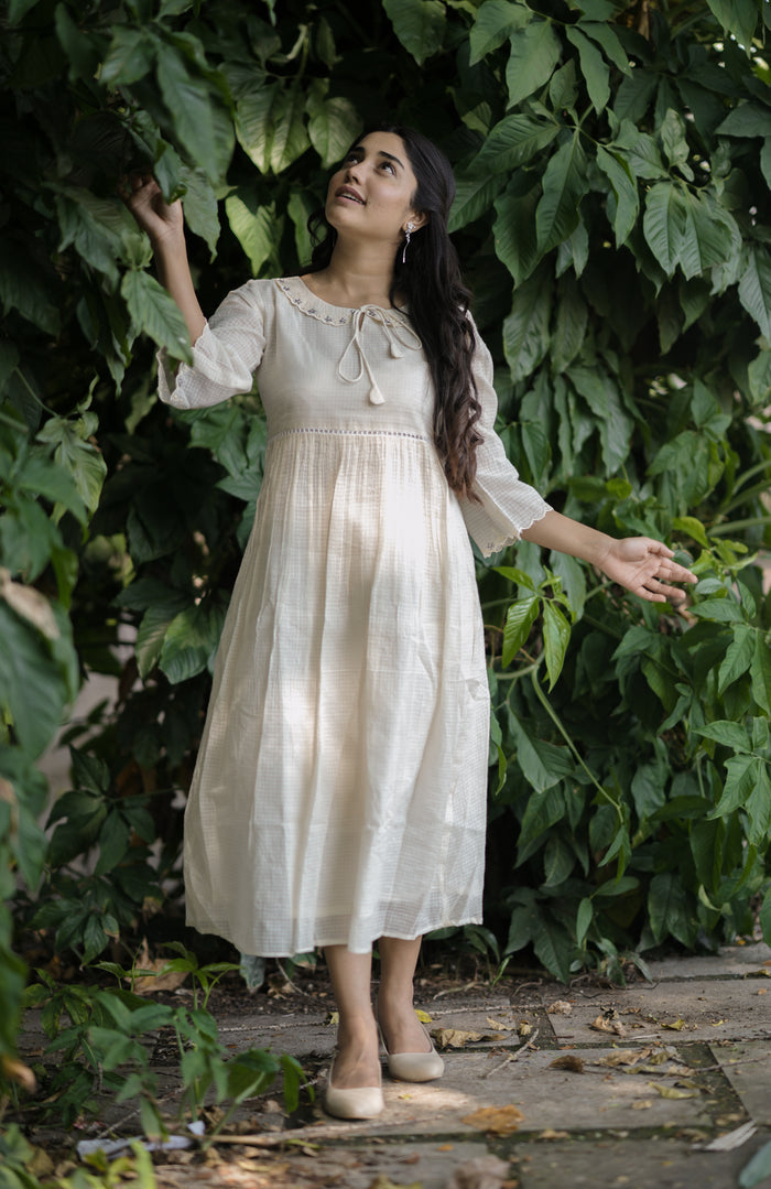 Soft cotton kota checks kurti/ dress with scalloped and handworked peterpan collar MBS-690 ** Ready to dispatch**