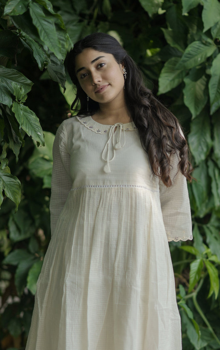 Soft cotton kota checks kurti/ dress with scalloped and handworked peterpan collar MBS-690 ** Ready to dispatch**