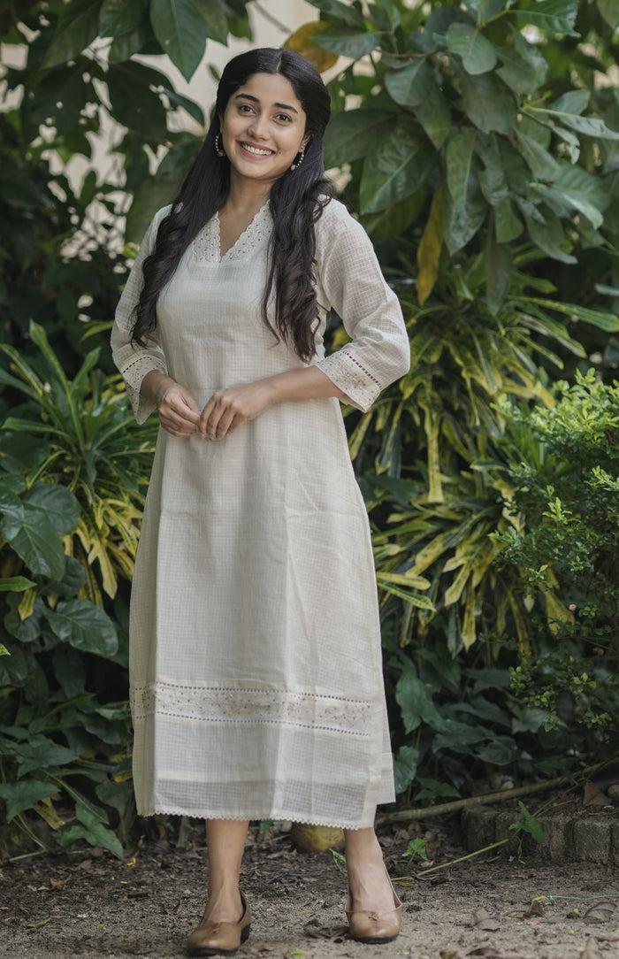 Soft cotton kota checks kurti with handworked neck and sleeves MBS-693