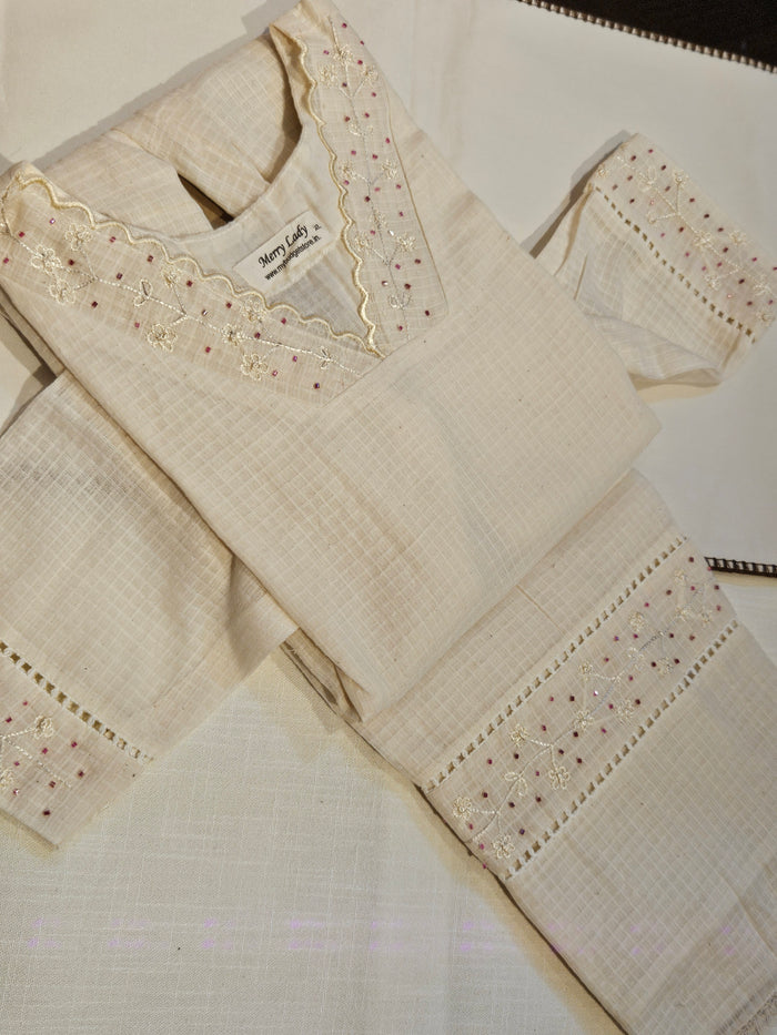 Soft cotton kota checks kurti with handworked neck and sleeves MBS-693