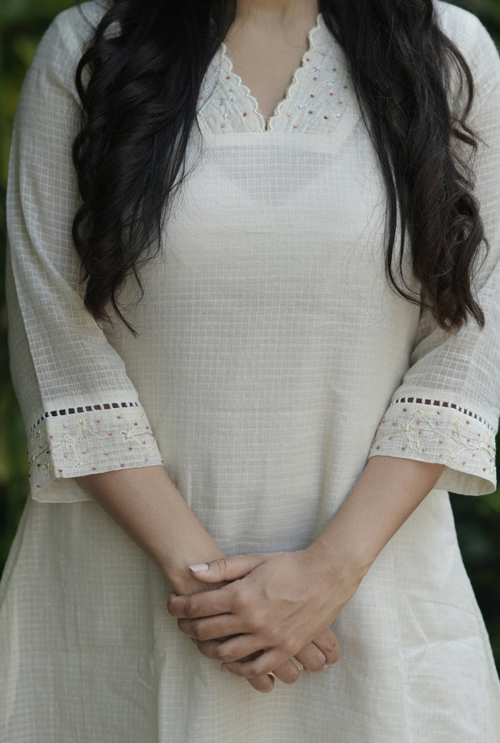 Soft cotton kota checks kurti with handworked neck and sleeves MBS-693