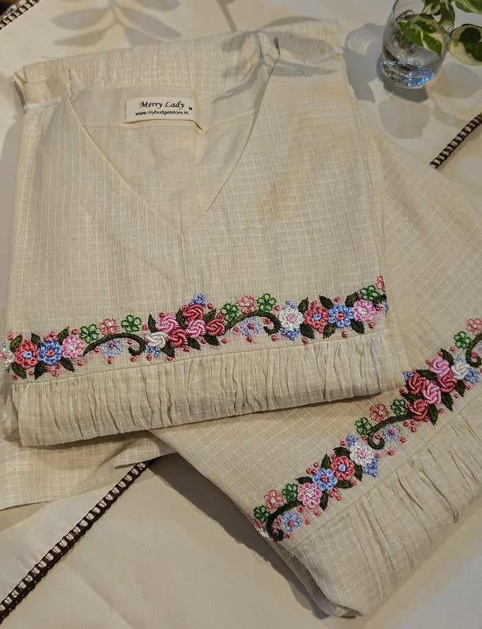 Soft cotton kota checks kurti with multi colour thread worked yoke MBS-692 ** Ready to dispatch**