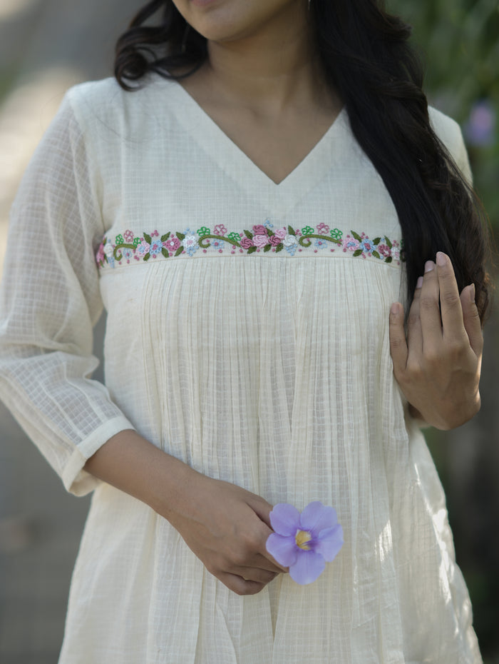 Soft cotton kota checks kurti with multi colour thread worked yoke MBS-692 ** Ready to dispatch**