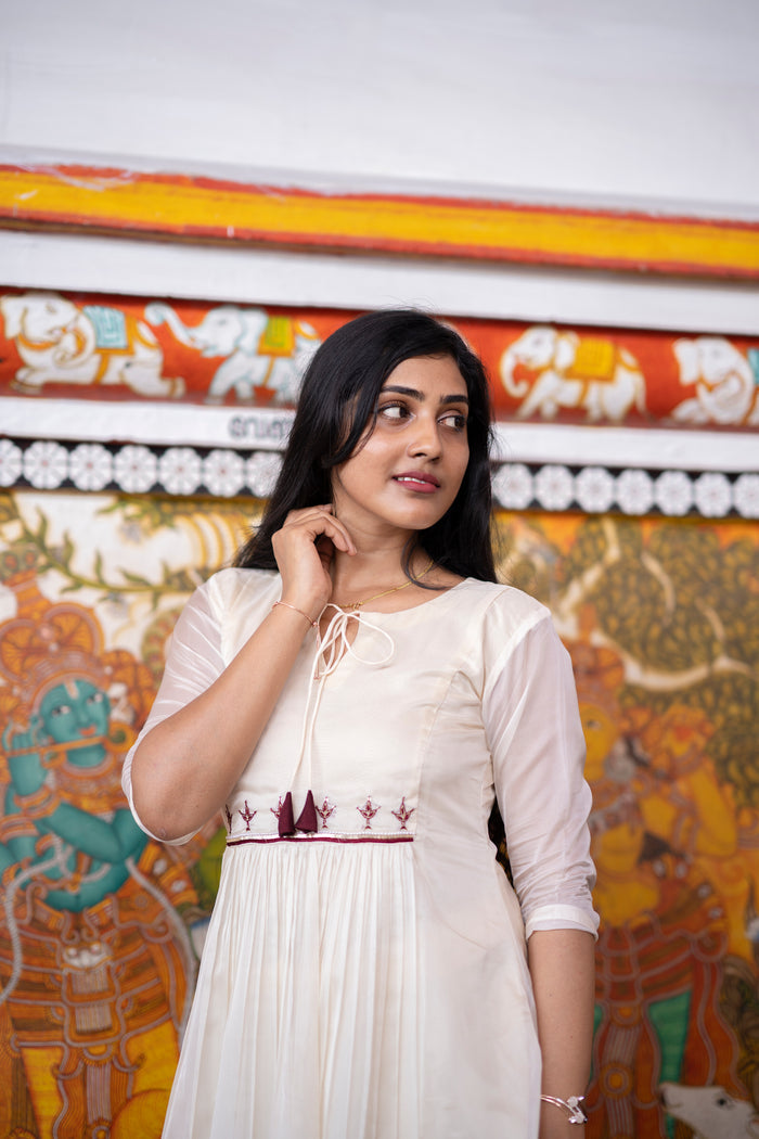 soft organza kurti with thread worked yoke in Kerala cream shade MBS-406  **Ready to dispatch**