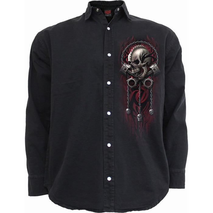 SOUL RIDER - Longsleeve Stone Washed Worker Black Spiral USA