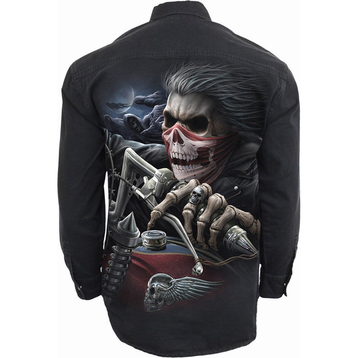 SOUL RIDER - Longsleeve Stone Washed Worker Black Spiral USA