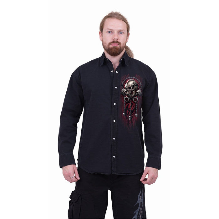 SOUL RIDER - Longsleeve Stone Washed Worker Black Spiral USA