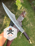 Spartan style sword with a leather-wrapped handle,Brass guard and pommel,Ornate patterned Blade cskforged