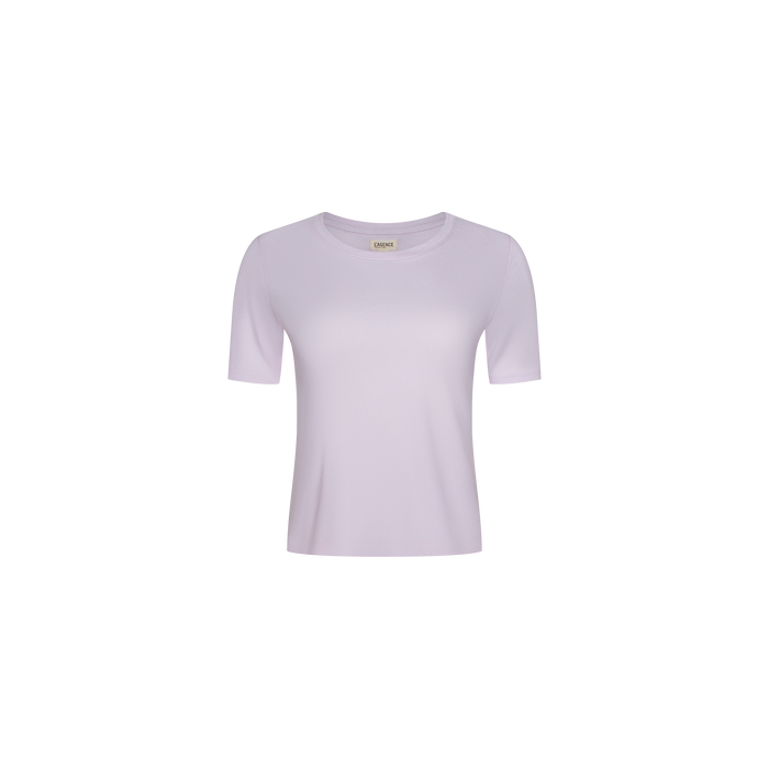 Stormy Cropped Cotton Tee in plain light purple, made from organic cotton with short sleeves and a semi-relaxed fit, displayed on a white background.