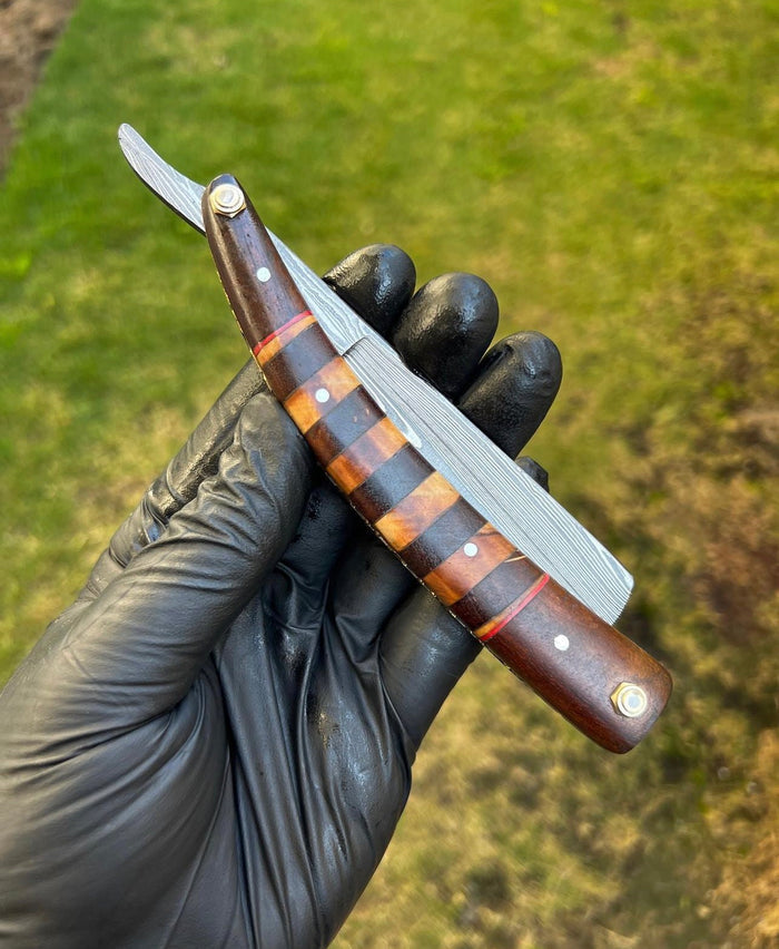 Straight Razor Handmade Damascus Steel Cut Throat Razor Gift For Him cskforged