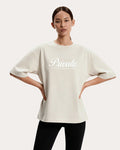 T-shirt beige con logo e maniche scese