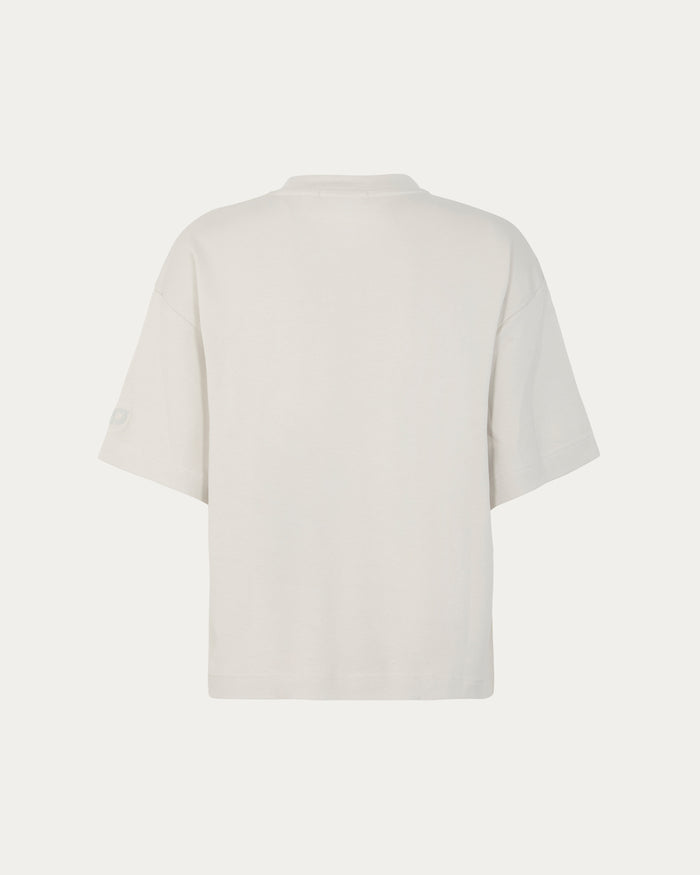 T-shirt beige con logo e maniche scese