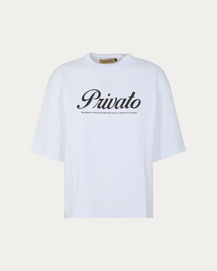 T-shirt bianca con logo e maniche scese