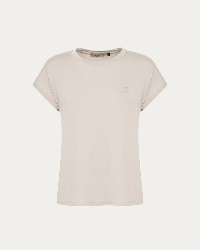 T-shirt donna beige con logo e maniche corte