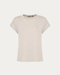 T-shirt donna beige con logo e maniche corte