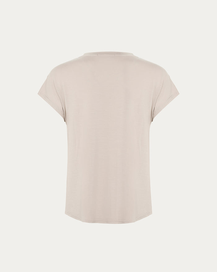 T-shirt donna beige con logo e maniche corte