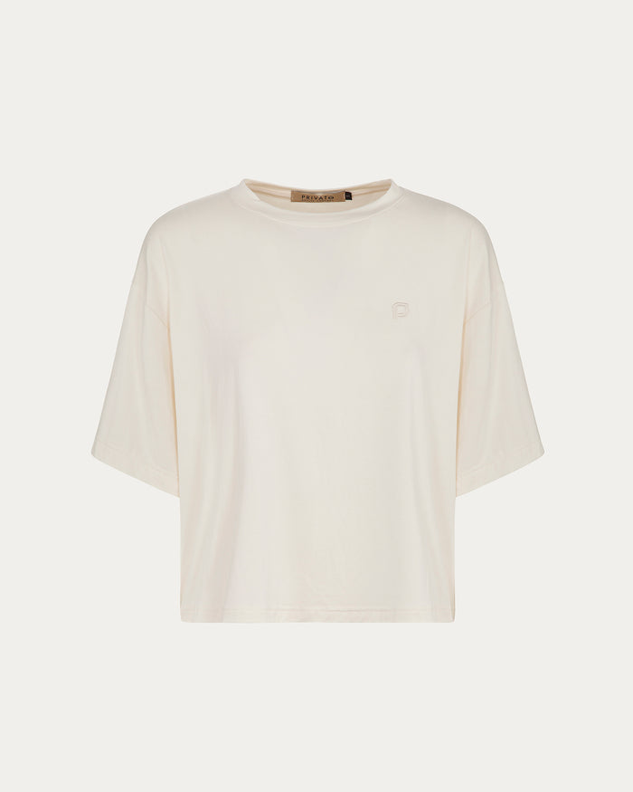 T-shirt donna beige con maniche a 3/4