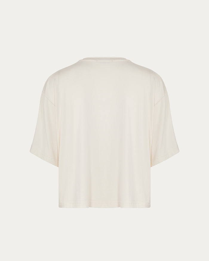 T-shirt donna beige con maniche a 3/4