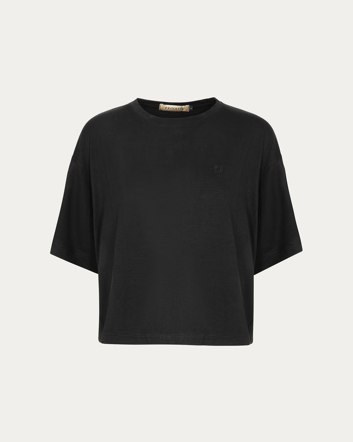 T-shirt donna nero con maniche a 3/4
