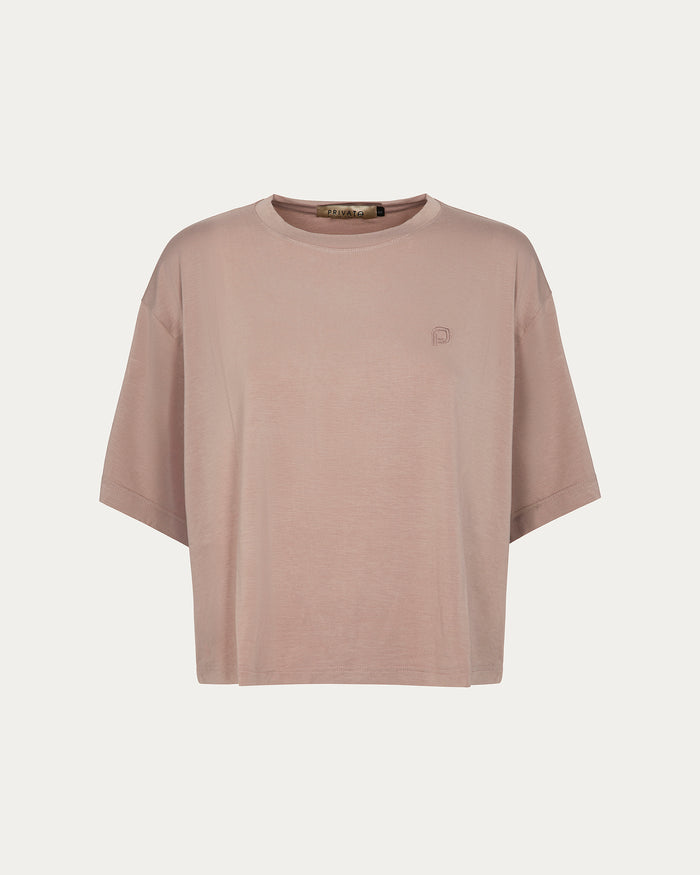 T-shirt donna rosa cipria con maniche a 3/4