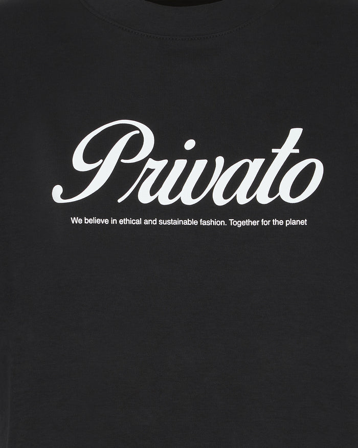 T-shirt nera con logo e maniche scese