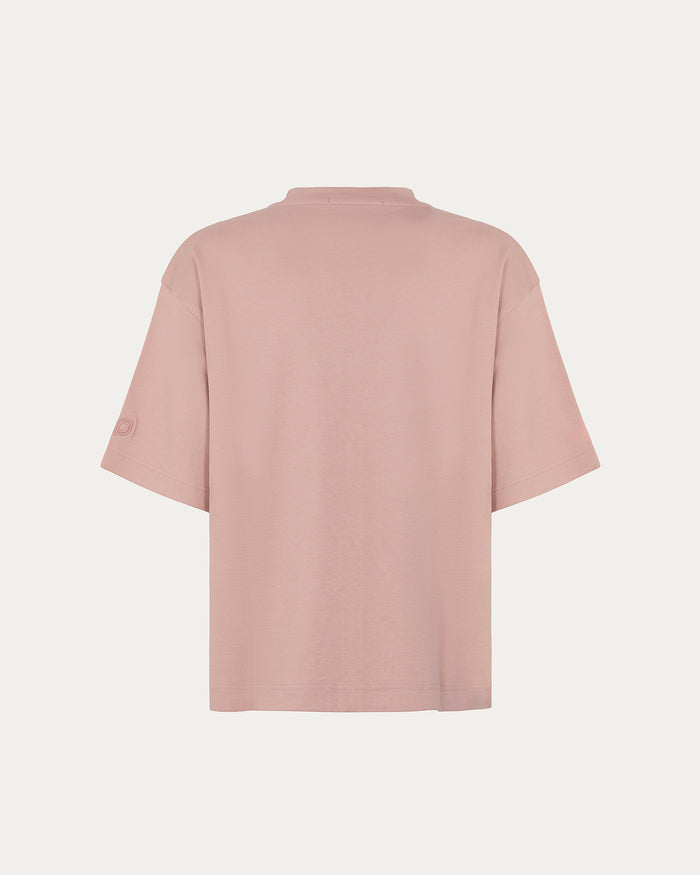 T-shirt rosa con logo e maniche scese