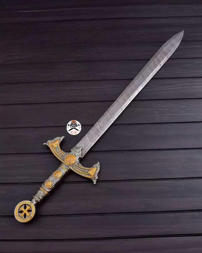Templar Knights Sword Damascus Steel Crusader Sword Custom Hand Forged Blade cskforged