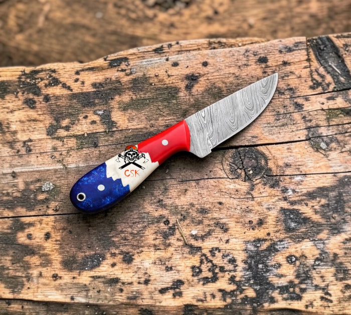 Texas Buckaroo Knife – 3” Damascus Ranch Blade With Pancake Sheath cskforged