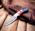 Texas Flag Handle Damascus Raindrop Blade Hunting Knife cskforged
