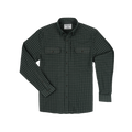 Dark green checkered long-sleeve shirt with button-up front and two chest pockets, The Acadia design.