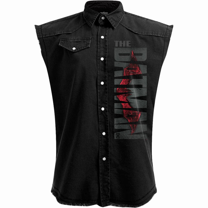 THE BATMAN - PROFILE LOGO - Sleeveless Stone Washed Worker Black Spiral USA