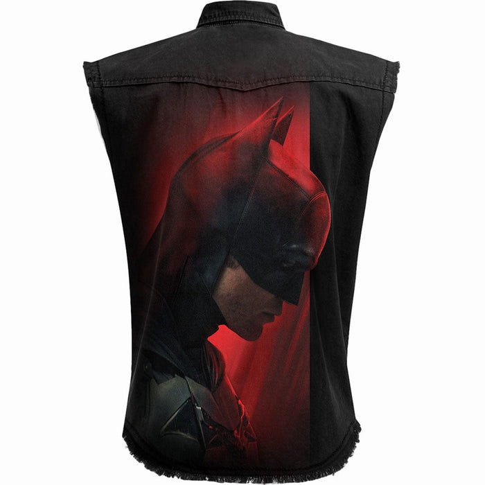 THE BATMAN - PROFILE LOGO - Sleeveless Stone Washed Worker Black Spiral USA