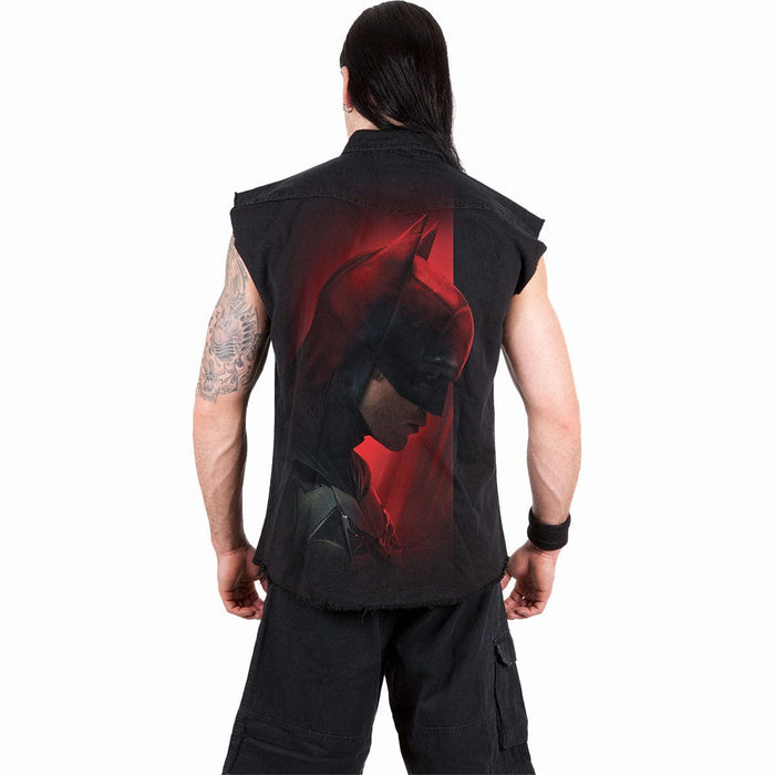 THE BATMAN - PROFILE LOGO - Sleeveless Stone Washed Worker Black Spiral USA