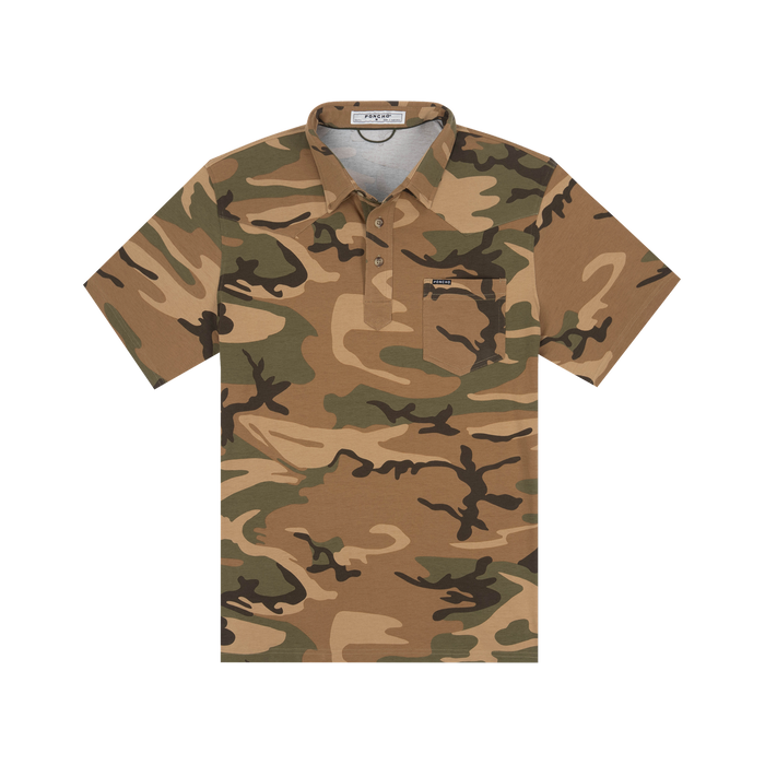 The Bird Bag camouflage short sleeve polo shirt with button placket and chest pocket